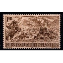 1942 - Liechtenstein 600-års jubilæum - AFA 205 - 1 fr. mørkbrun, rødlig - Stemplet.